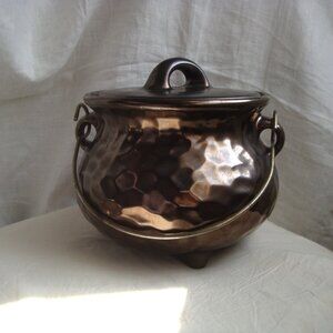 McCoy Attributed Hammered Bronze Ceramic Bean Pot & Lid